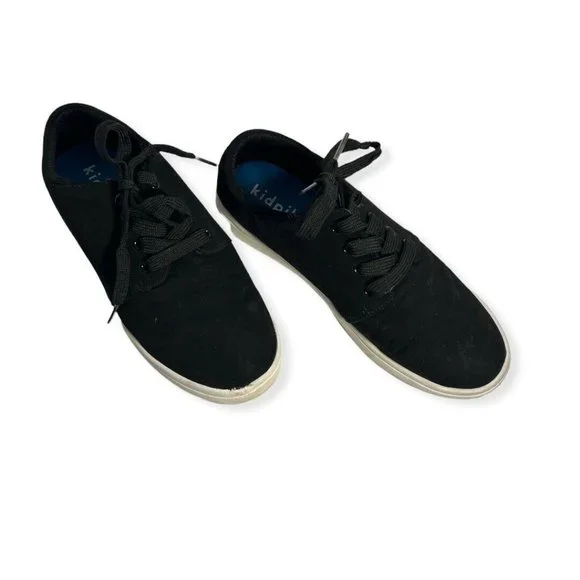 Kidpik Unisex Kids Sneaker Shoes Black Lace Up Low Top Non Marking Skater Suede - Picture 2 of 4